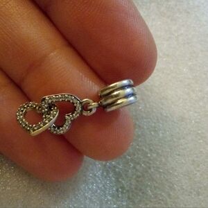 Pandora charm 2 hearts silver & 14k gold